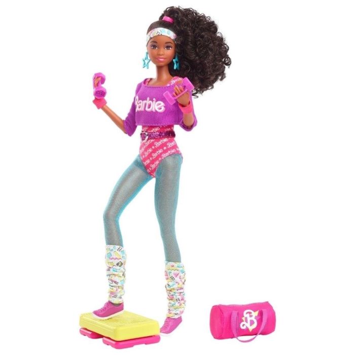 Barbie Rewind 80s Edition Workin 'Out, Bambola Brunette che indossa tuta,  scaldamuscoli e accessori, con supporto per bambola; per collezionisti