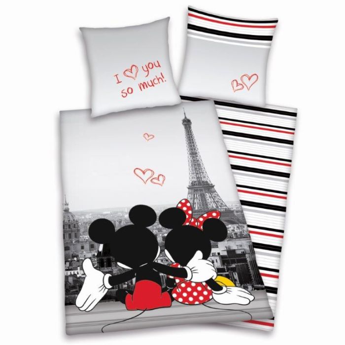 Disney Mickey & Minnie Paris Parure Copripiumino Reversibile